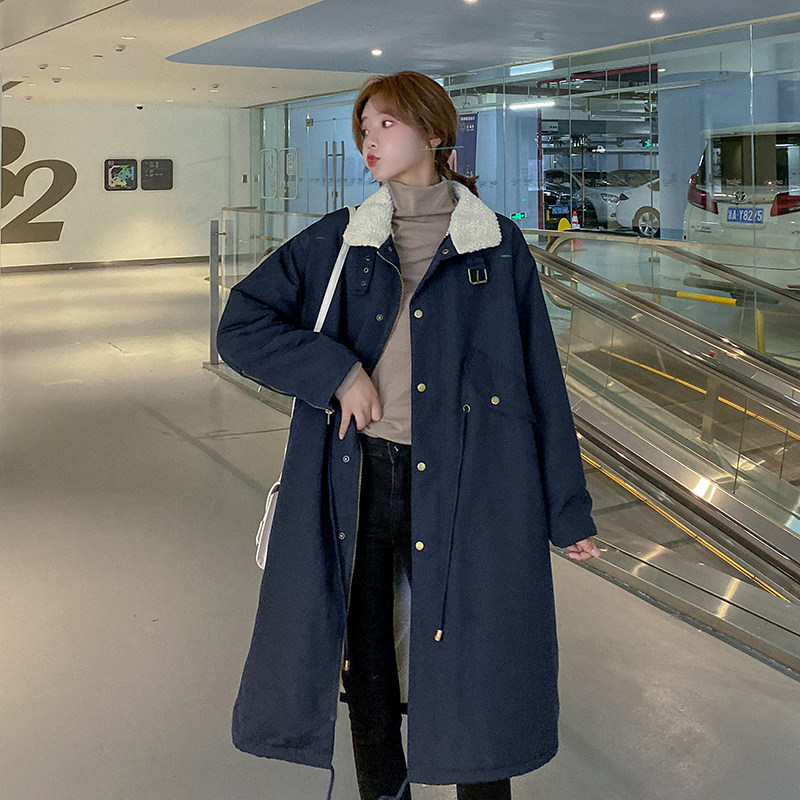 2025新羽绒棉服冬装新款中长款棉服学生棉衣女长款过膝羊羔毛外套