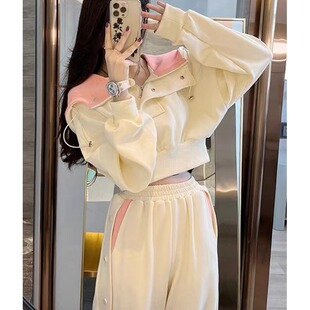 春夏秋季通勤休闲风女连帽卫衣长袖运动女减龄阔腿长裤两件套女装