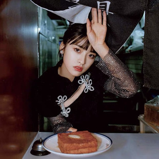 沈月同款复古盘扣大码显瘦连衣裙镂空闪钻修身短裙春夏款改良旗袍