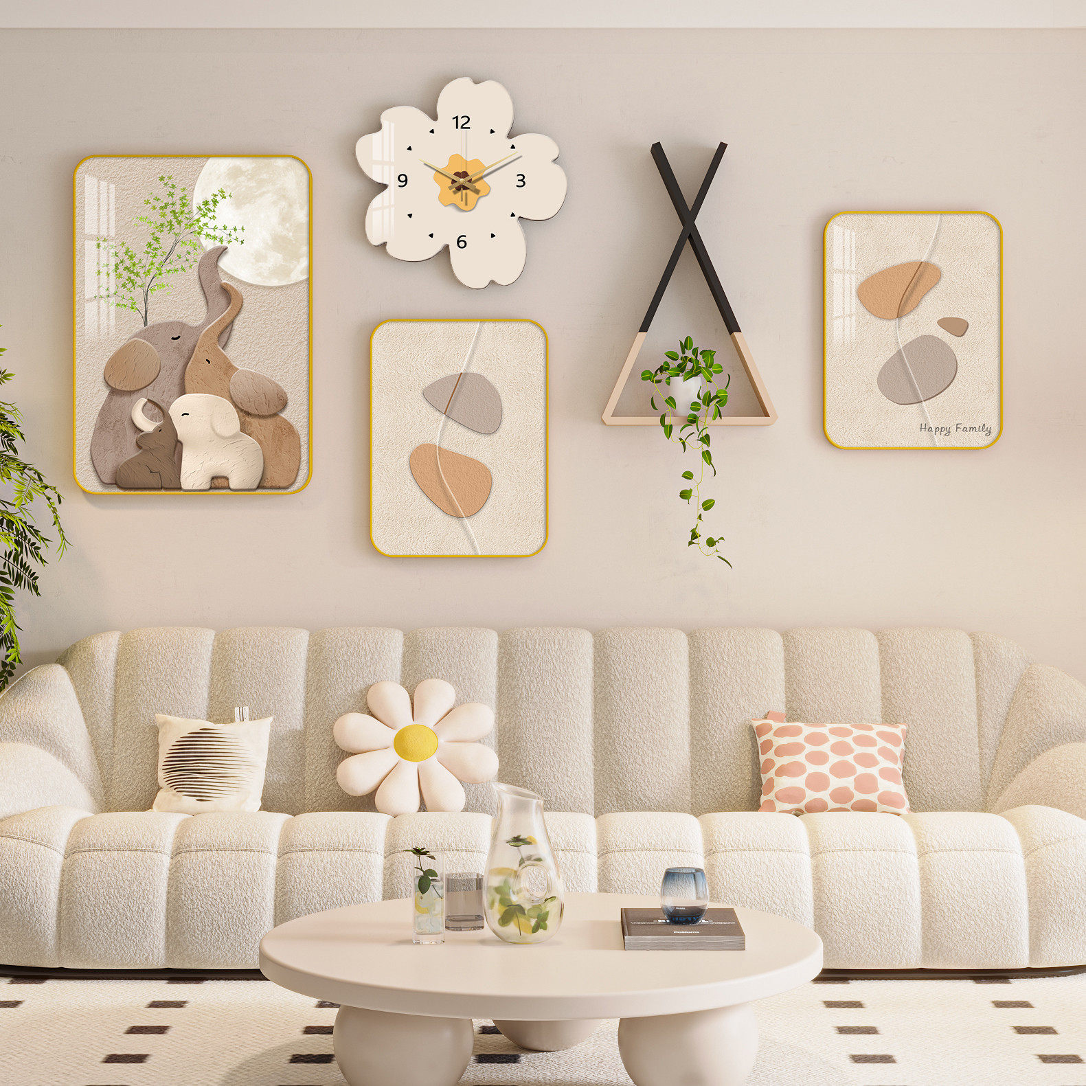 新品客厅装饰画墙壁大尺寸沙背挂景风墙画大气奶油钟表发挂钟壁画