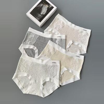 LAP蕾丝纯棉中腰内裤复古法式点缀裸感无痕莫兰迪包臀抑菌底裆女