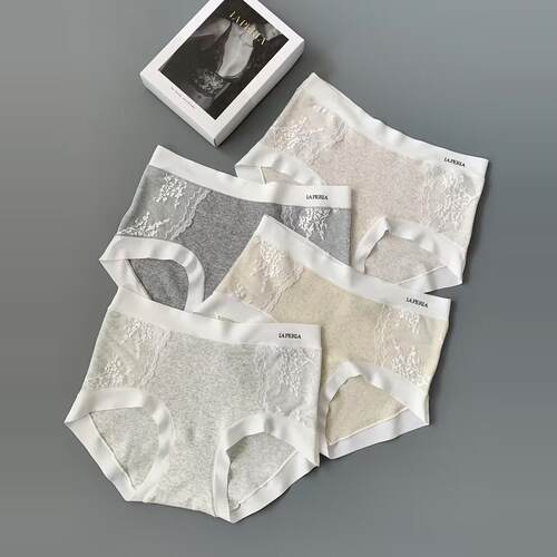 LAP蕾丝纯棉中腰内裤复古法式点缀裸感无痕莫兰迪包臀抑菌底裆女