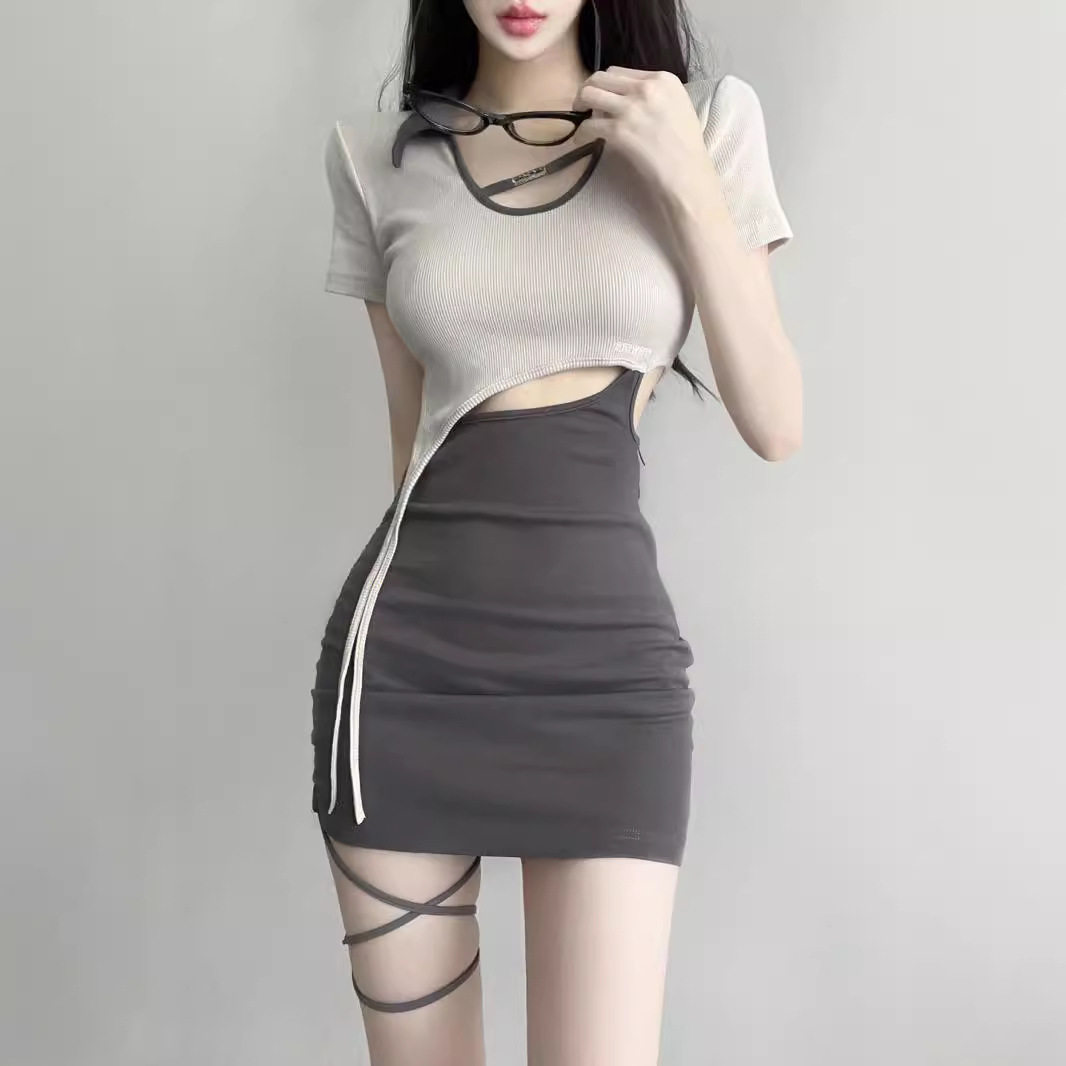 纯欲风气质高级设计感绑带连衣裙小众小心机别致辣妹包臀短裙子