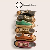 2025春夏 复古日系透气板鞋 PIPG男女洗水反毛皮帆布鞋 厚底硫化鞋