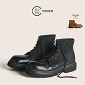 黑色厚底增高工装 PIPG复古重水洗马皮马丁靴 手工高端男鞋 短靴