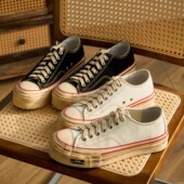 透气板鞋 复古厚底日系硫化鞋 男女同款 PIPG做旧擦色反毛皮帆布鞋