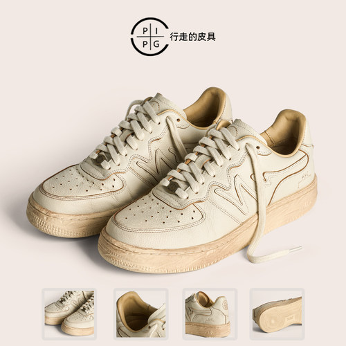 PIPG男女鞋小众原创复古厚底运动休闲板鞋 做旧小牛皮真皮手工鞋