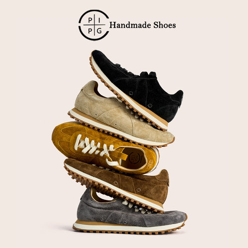 PIPG男女阿甘鞋透气百搭真皮鞋休闲运动慢跑鞋复古厚底德训板鞋