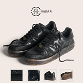 百搭小众原创设计手工黑色皮鞋 PIPG男女款 马皮复古休闲运动板鞋