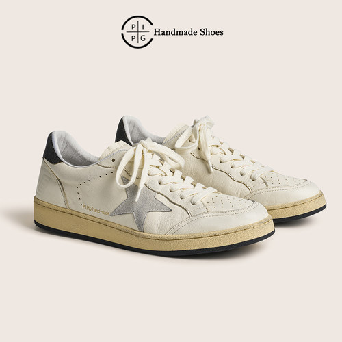 PIPG手工复古擦色脏脏鞋星星牛皮板鞋男女做旧小白鞋情侣休闲厚底
