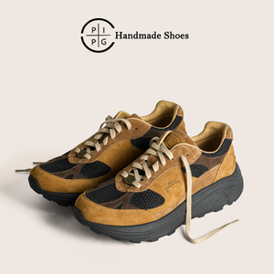 PIPG复古做旧老爹鞋男 手工翻毛皮休闲慢跑运动板鞋厚底增高百搭