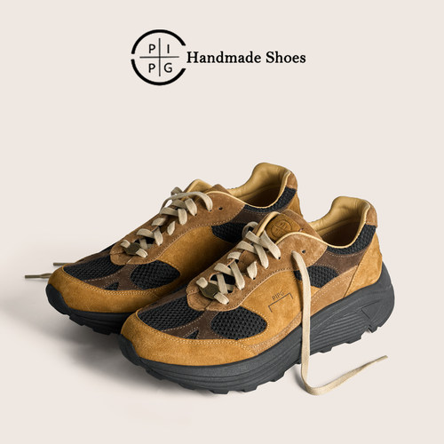 PIPG复古做旧老爹鞋男 手工翻毛皮休闲慢跑运动板鞋厚底增高百搭