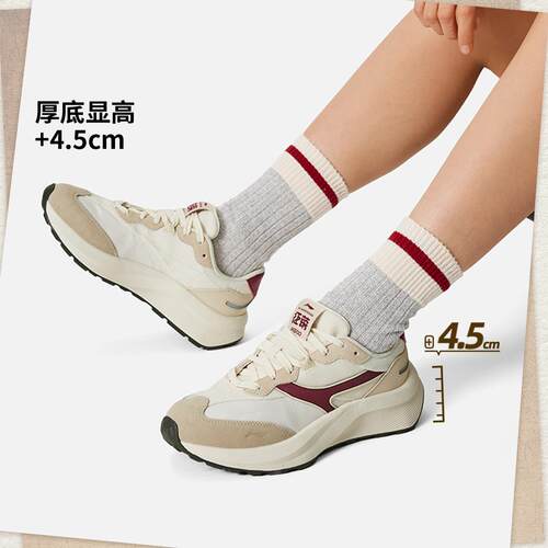李宁正品征荣 M500女子复古厚底增高耐磨反光经典休闲鞋AGCV056