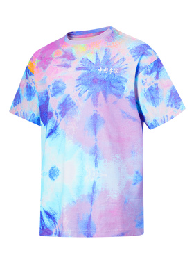 Lining/李宁正品春季男女满印扎染印花圆领套头短袖T恤AHST149