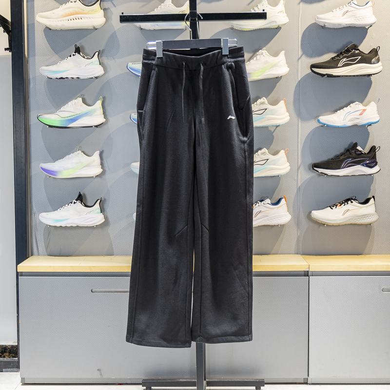 李宁正品2025新款女子直筒加绒保暖简约健身运动卫裤AKLV818-1