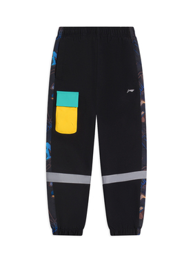 李宁男小童运动生活系列束脚加绒保暖反光防泼水运动长裤YYKS145