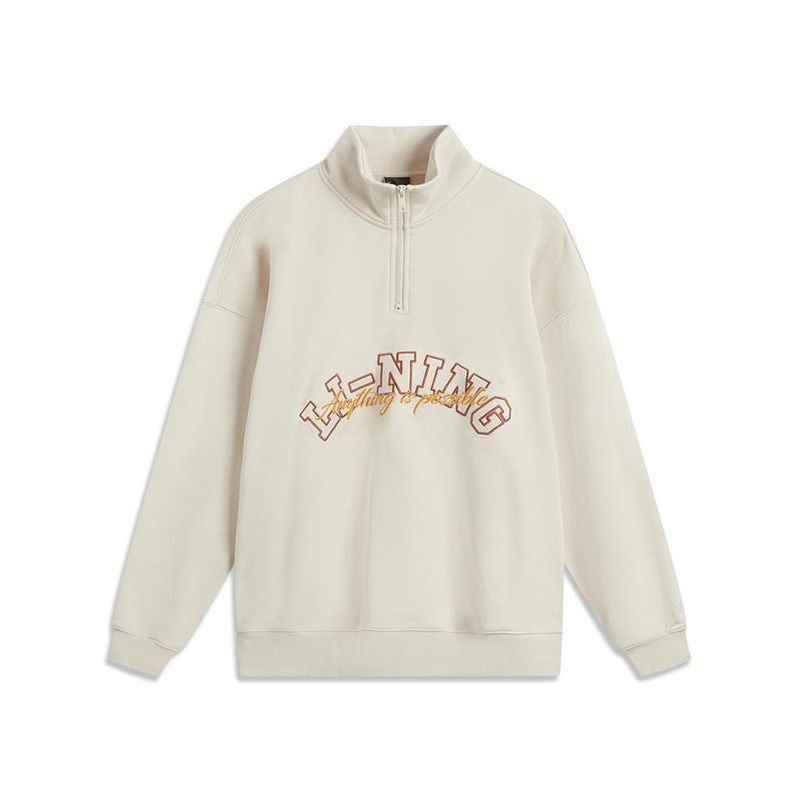 李宁正品运动生活系列男子字母印花立领半拉链套头卫衣AWDUD65-2