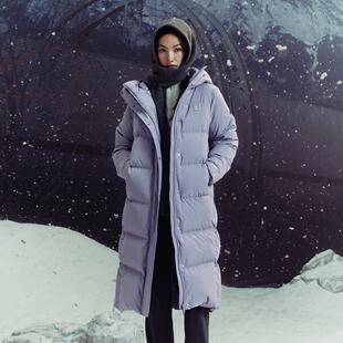 李宁正品火锅羽绒女子防泼水防风户外运动长款连帽羽绒服AYMV408