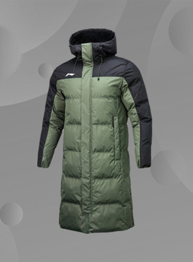 李宁棉服冬男长款过膝加厚保暖防风外套连帽防泼水棉衣AFMR461
