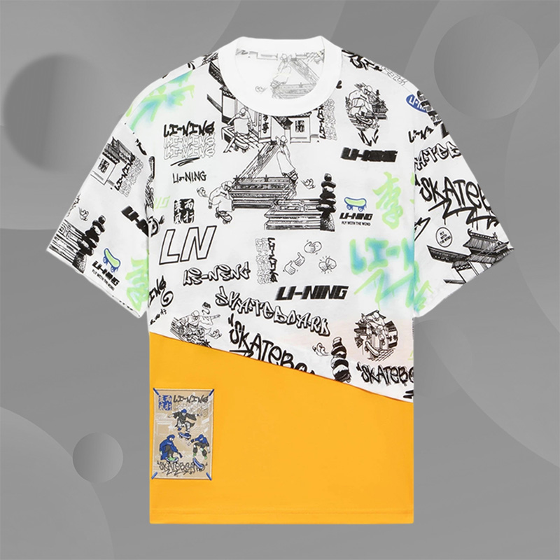 Lining/李宁正品男大童运动生活系列舒适宽松拼接短袖T恤YHSS099
