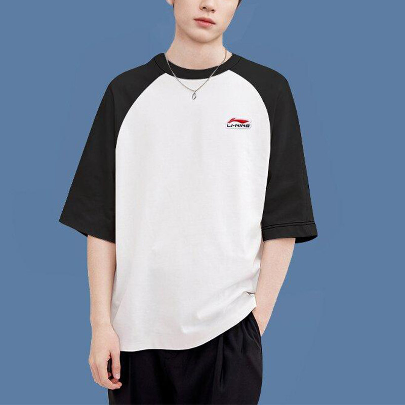 李宁正品2025新款男女同款户外休闲拼色圆领套头短袖T恤YHSU169-1