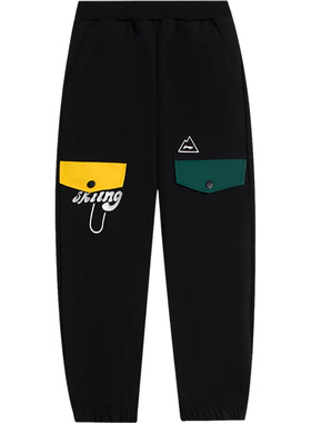 李宁男小童运动生活系列束脚加绒保暖反光宽松运动长裤YYKS203