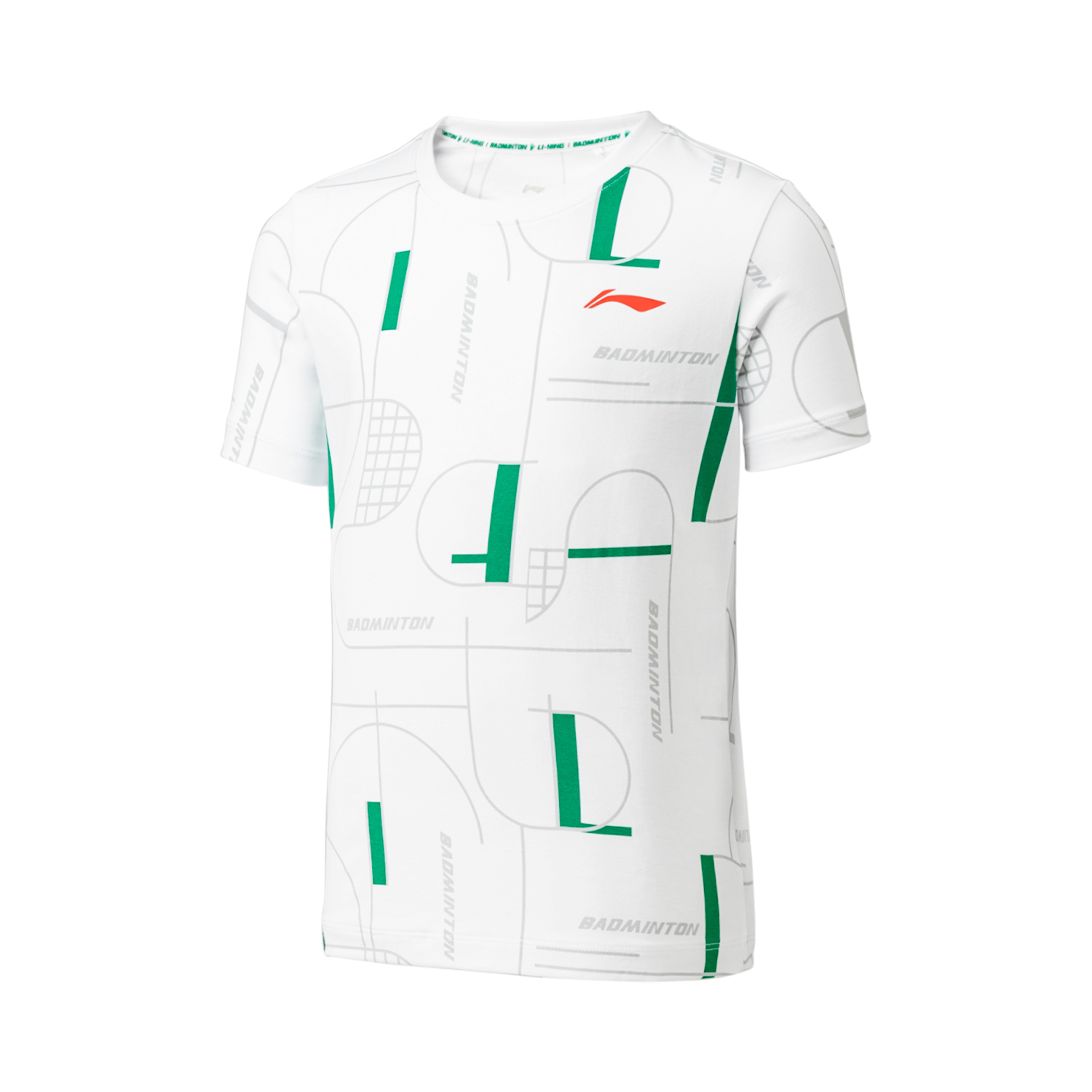 李宁正品男女大童羽毛球系列圆领透气针织休闲短袖文化衫AHSU470