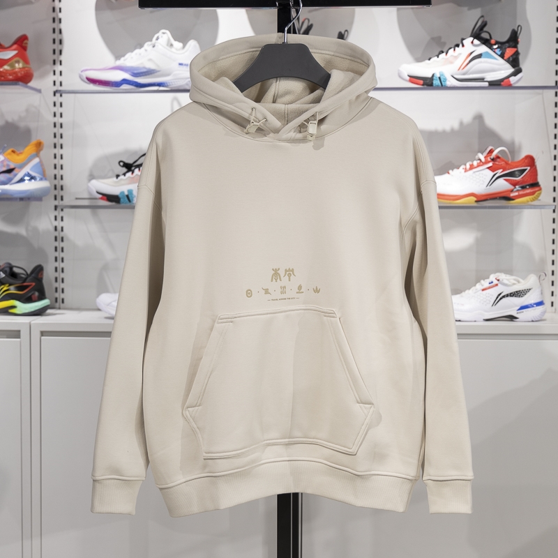 李宁正品运动潮流系列CROSS男子加绒保暖连帽套头卫衣AWDU707-5