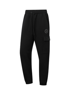 李宁正品韦德系列男子时尚束脚宽松休闲针织运动系带长裤AKLW071