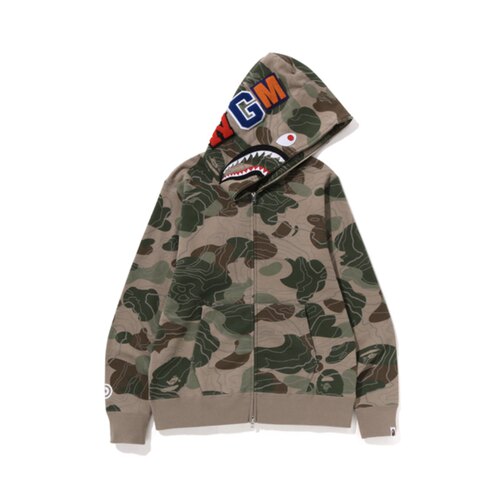 BAPE FW23 LAYERED LINE系列 FW23 层叠迷彩鲨鱼帽宽松 卫衣 男款