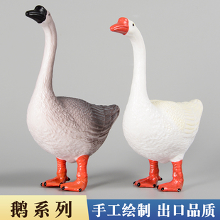 仿真鹅模型实心农场动物玩具儿童科教宝宝认知大小号公鹅母鹅摆件
