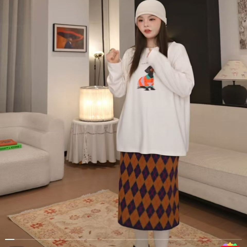 磨毛圆领腊肠长袖T恤女