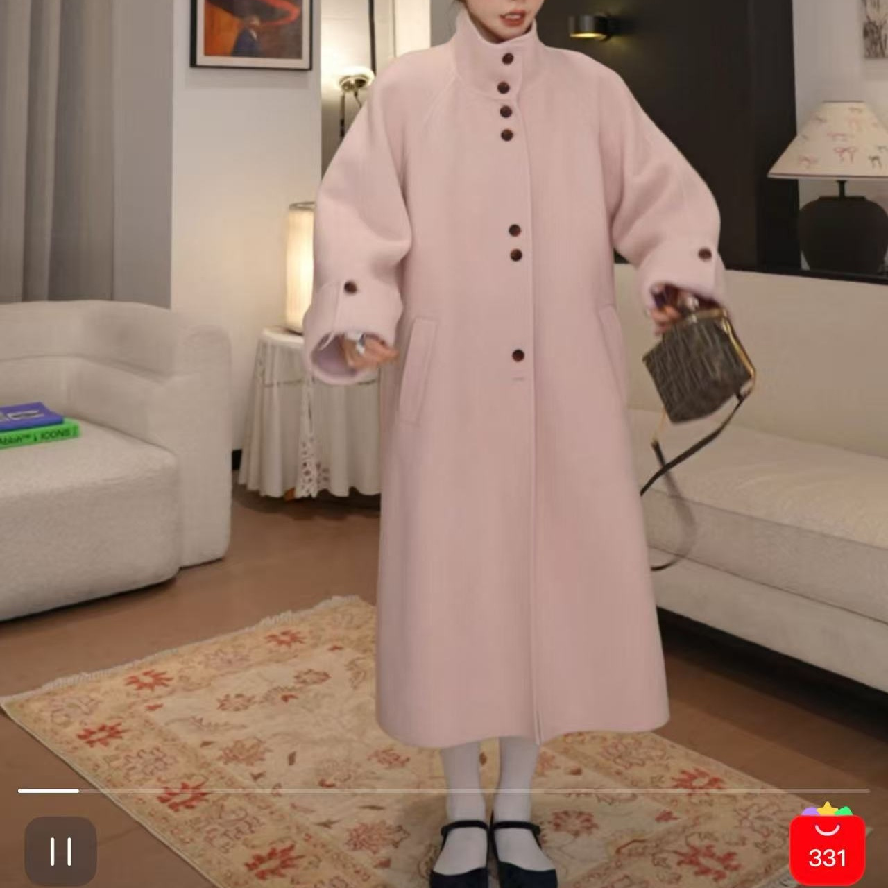 羊毛立领廓形双面呢大衣