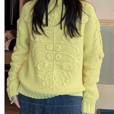 黄色立体手工钩花毛衣