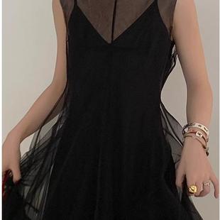 le rouge周美美 黑色梦境暗黑仙女繁复大裙摆吊带网纱背心连衣裙