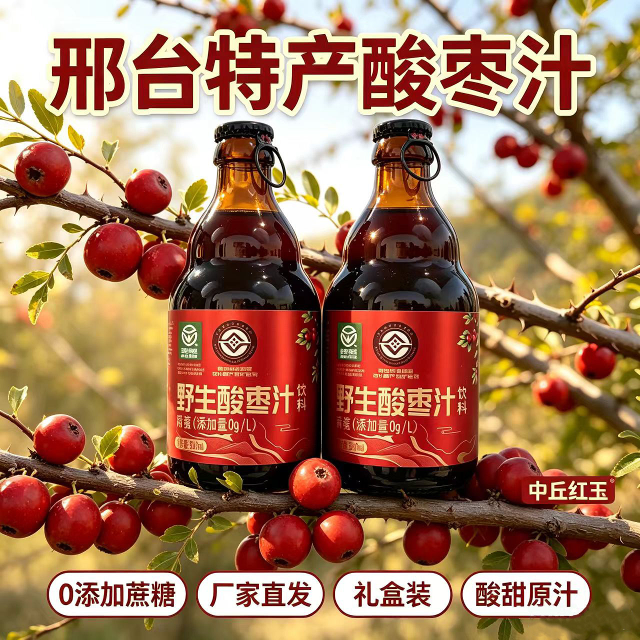 邢台特产野生酸枣汁饮料8瓶礼盒