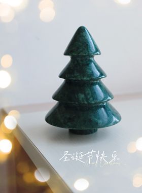 天然大理石摆件圣诞树桌面摆件治愈圣诞礼物大花绿树