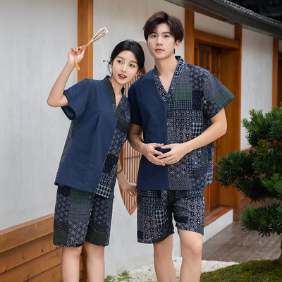 和风日式女士加胸垫汗蒸服纯棉桑拿服按摩推拿男款浴服汉蒸衣服