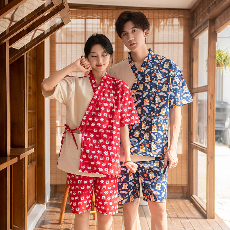和风日式女士加胸垫汗蒸服纯棉高档桑拿浴服套装开衫情侣亲子按摩