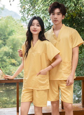 新款贡缎男女情侣家居服浴服睡衣汗蒸服洗浴服韩版酒店按摩桑拿