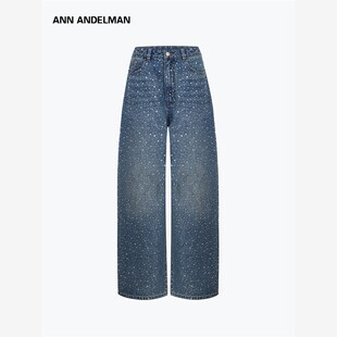 ANN ANDELMAN官方直营 烫钻牛仔裤女秋季阔腿宽松休闲百搭直筒裤