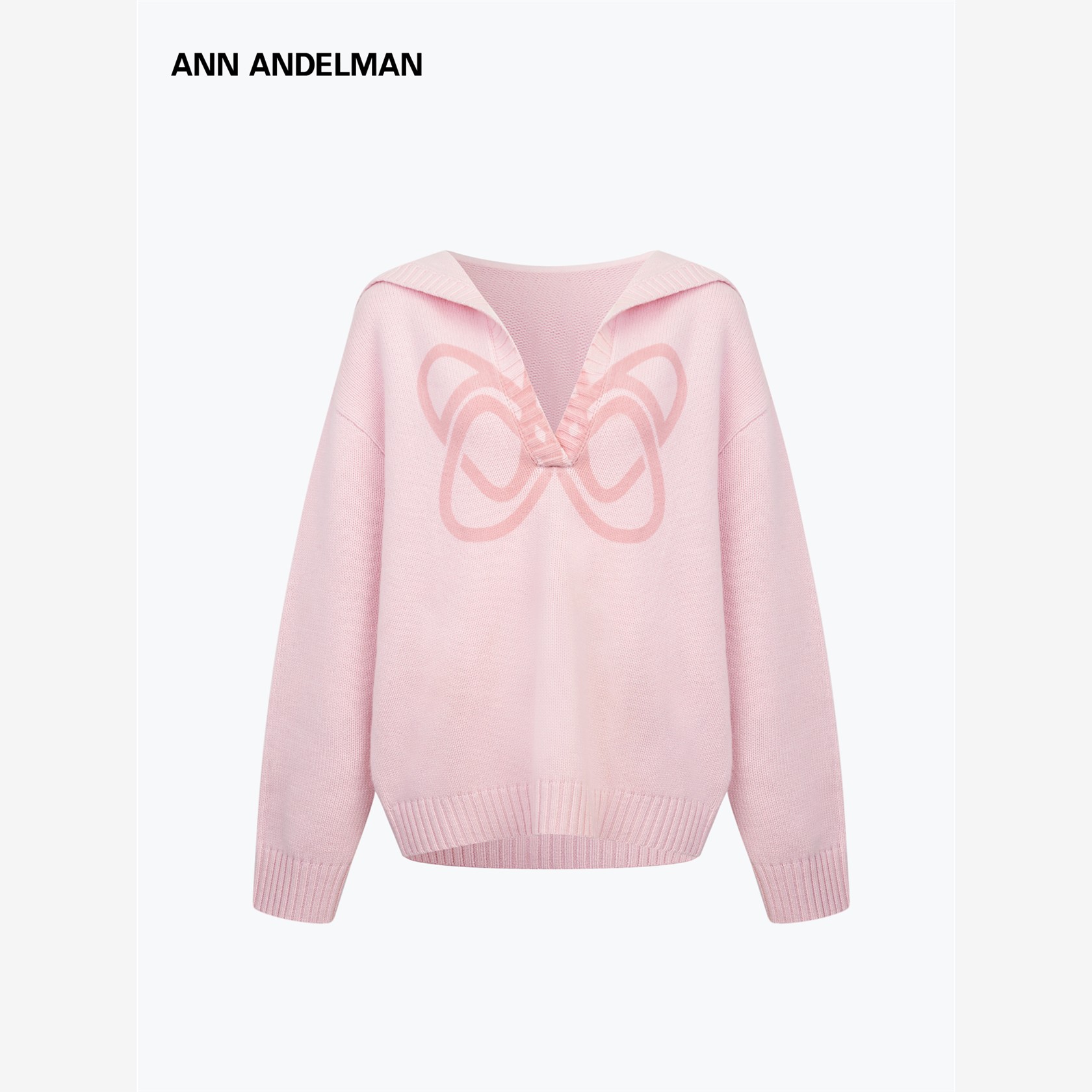 ANNDELM粉色毛衣女秋冬