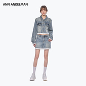 ANN ANDELMAN2025新款 蓝色翻领拼接假两件牛仔拼接短外套