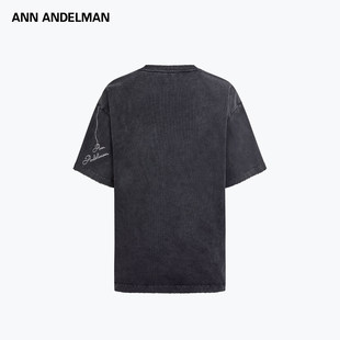 休闲风落肩袖 ANDELMAN明信片印花短袖 ANN 圆领T恤上衣 男装