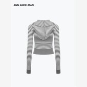 针织上衣条纹连帽针织衫 ANN ANDELMAN早秋穿搭灰色开衫 外搭毛衣