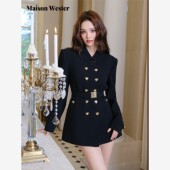 Maison 外套 黑金色心形扣收腰翻领西装 Wester2025年秋季 新品
