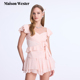 新款 Maison Wester2025夏季 粉色胸前交叉荷叶边上衣可露丽穿搭