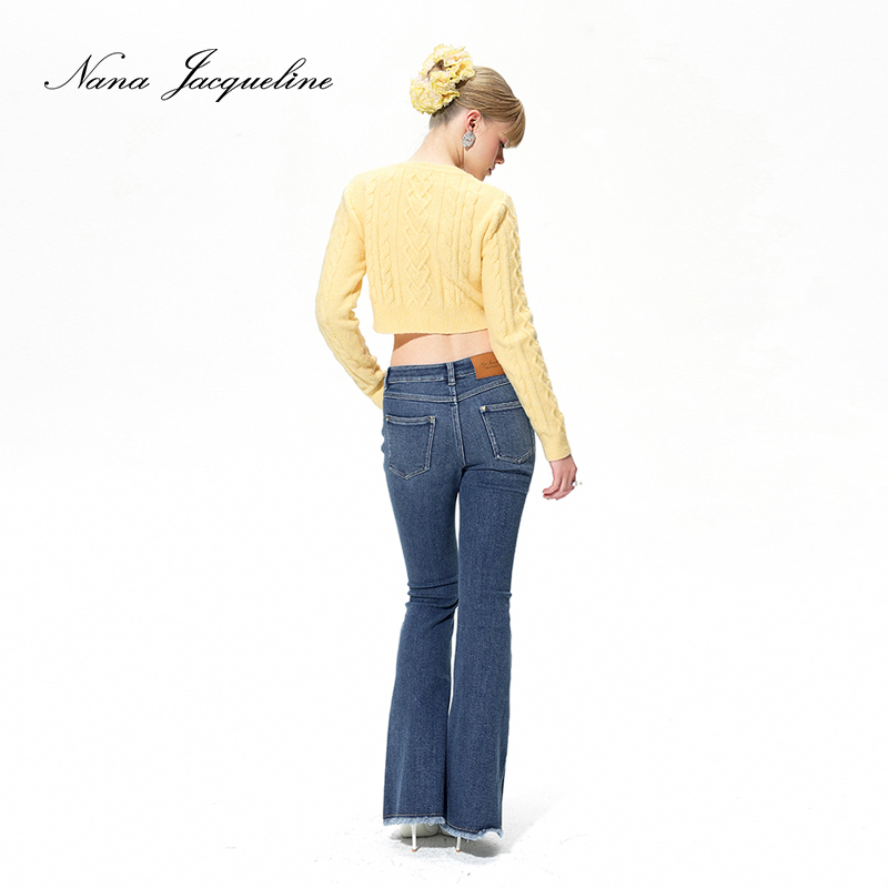 NanaJacqueline2025春季新款微喇紧身显瘦细流苏脚口弹力牛仔裤女