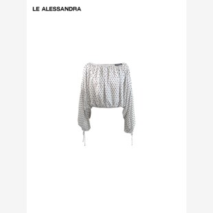 品牌直营 LE ALESSANDRA“海滩系列”波点一字领流苏蝴蝶长袖上衣