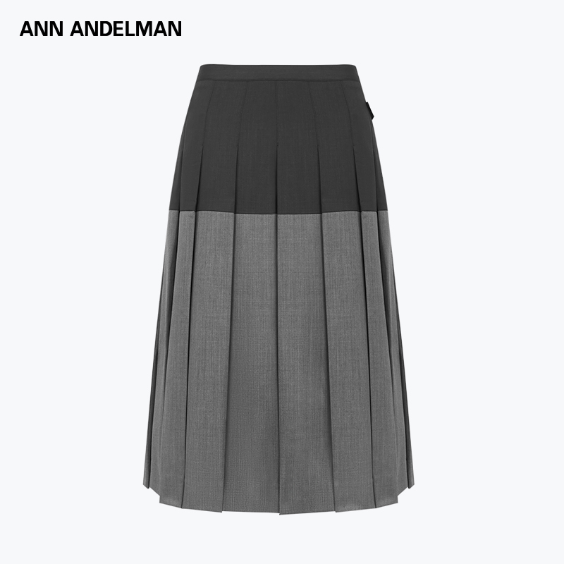 ANN ANDELMAN官方直营 拼色西装百褶裙中长款设计感修身a字半身裙